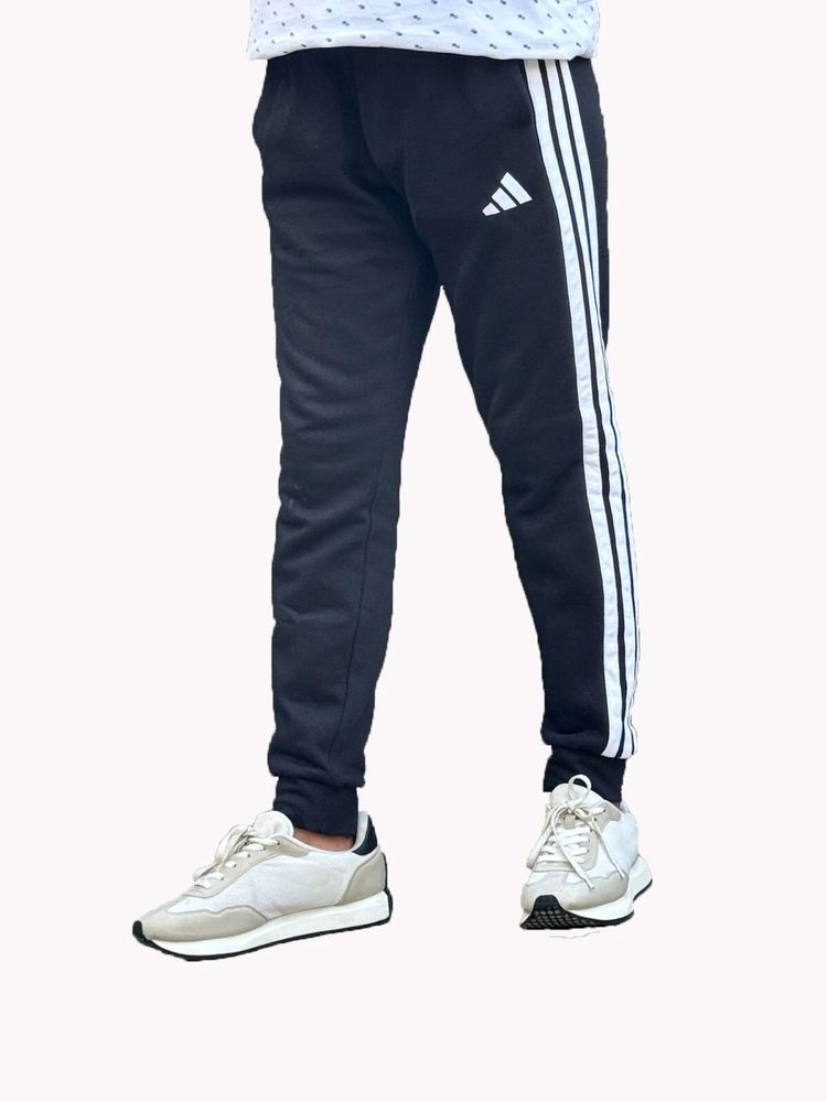 Adidas Black Track Pants With White Stripes